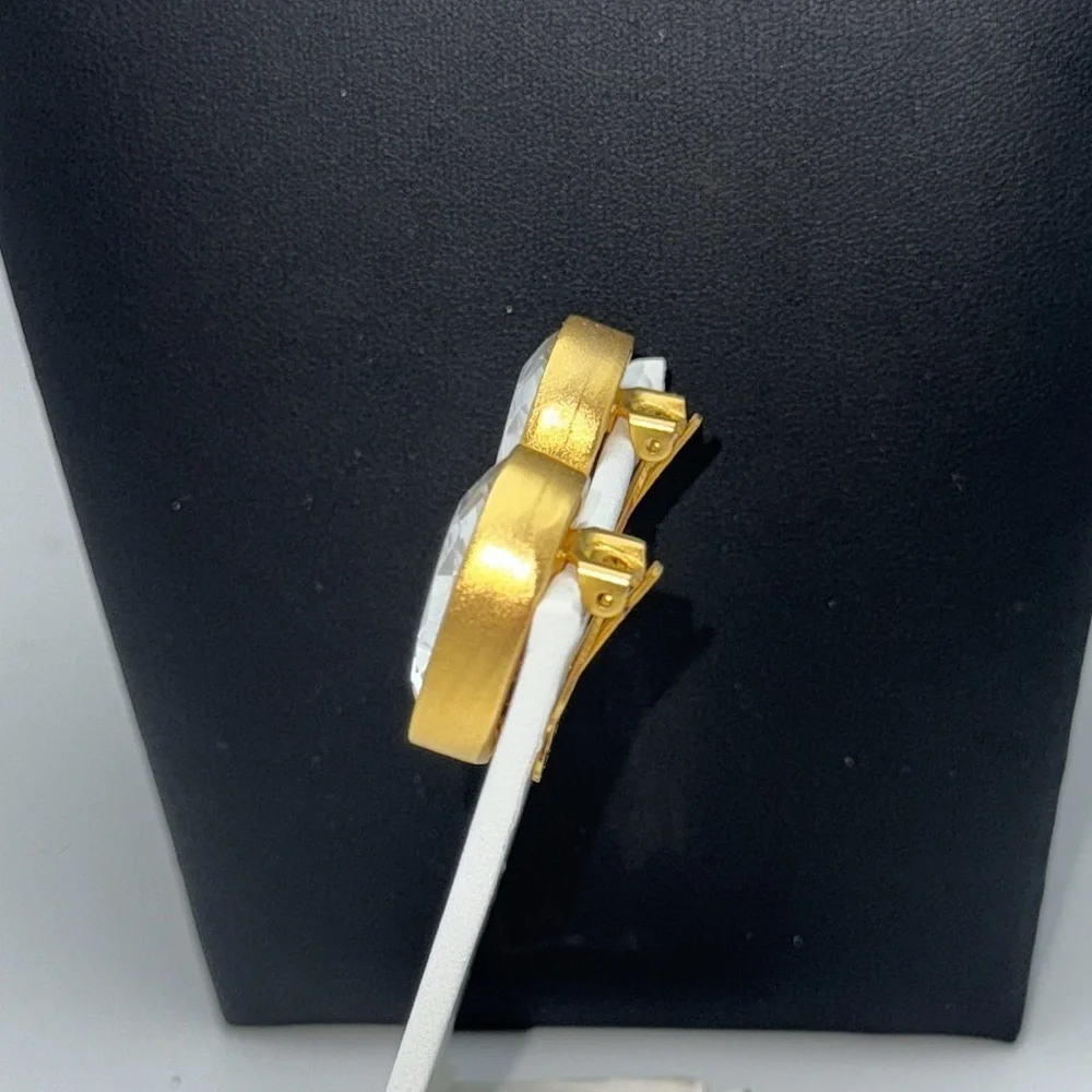 Vintage Ellen Deisgn clear faceted headlight 80s oval statement clip earrings - Picture 3 of 11